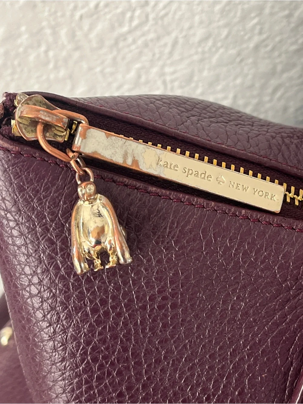 kate spade New York Pebbled Leather Tote in Deep Plum with Dustbag